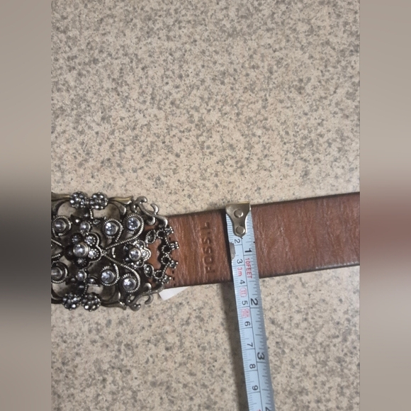 Fossil Womens Medium Belt Genuine Leather Brown with Silver Details Classic - Picture 4 of 5